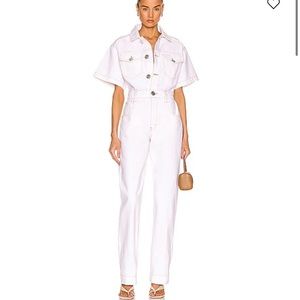 FRAME Oversized Detail Denim Jumpsuit - White